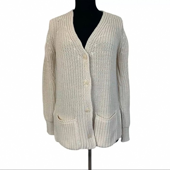 360 Sweater Cardigan XS Beige Button Front V Neck - Picture 1 of 11